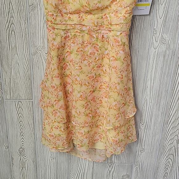 Morgan and Co. Juniors Mini Dress With Layered Skirt Yellow Peach Size M NWT - Picture 3 of 13